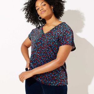 LOFT PLUS FLORAL VELVET V-NECK TOP